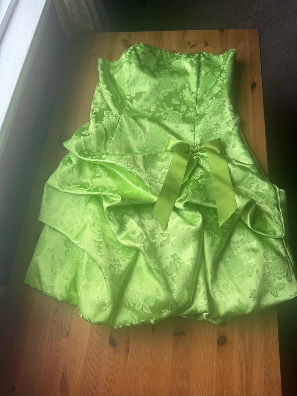 Jessica McClintock Bright Lime Green Floral Jacquard Strapless Party Dress